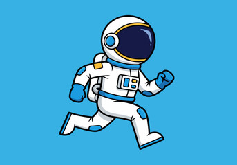 Astronaut running on a blue background, vector illustration for space exploration and adventure themes