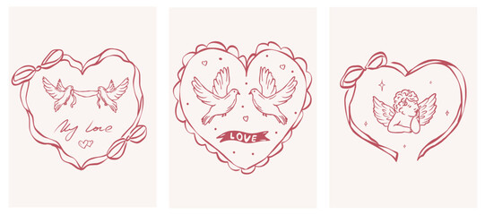 Doodle heart-shaped frames for Valentine's day