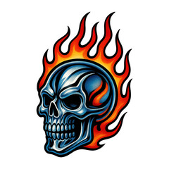 PNG Flaming skull tattoo design.