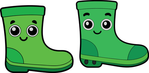rain boots cartoon, gardening shoes vector, cute green boots clipart, garden footwear illustration, outdoor rain gear art, nature walk svg, waterproof shoe design, rubber boots artwork, children boots