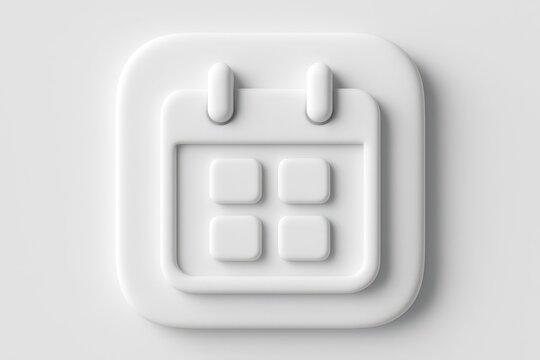 A clean white 3D calendar symbol on a rounded square button, representing scheduling, planning, dates, events, and modern interface design elements.