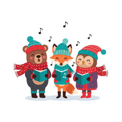 Fototapeta premium Festive animal choir singing Christmas carols together.