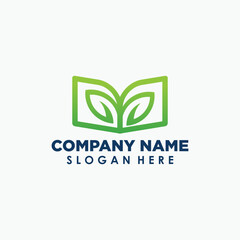leaf and book logos, plants education logo template