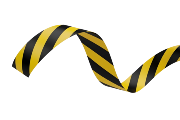 A flowing ribbon of yellow and black warning hazard tape Transparent image