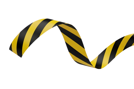 A flowing ribbon of yellow and black warning hazard tape Transparent image