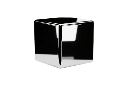Shiny Chrome Cube Transparent Image with Reflection