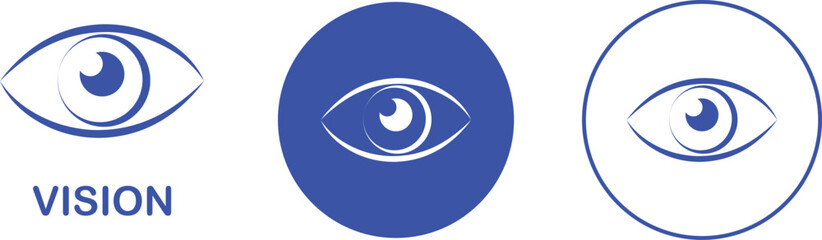 Vision eye icon set collection group in black flat line style, eyesight seeing symbol illustration pack of optic view gaze signs, eye graphic bundle for visual perception elements and sensory design