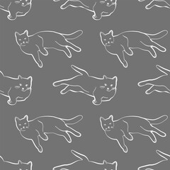 Seamless pattern with cat poses in clean lineart, ideal for stationery, fabric, packaging and cozy pet-themed designs