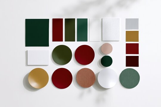 Clean and modern Christmas color samples featuring classic red, green, gold, and silver tones for print and digital creative work.