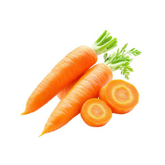 Fresh carrots with green tops and cut pieces