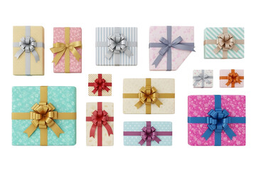 Gift box collection variety of presents in a transparent image for design