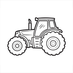 Obraz premium Black and white line drawing of a farm tractor with large wheels Keywords: tractor, farm, vehicle, agriculture, machine, transportation, equipment, rural, farming, illustration, drawing, outline