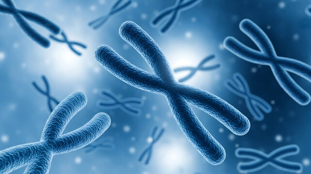 multiple chromosomes structure in blue abstract science background