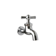 A shiny metal faucet against a black background on transparent background