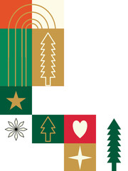 Christmas Sale background in green and gold. Vertical template for social media sales with snowy winter landscape snow covered trees for holiday message and festive christmas tree with gifts