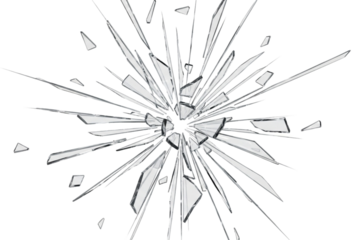 Explosion of clear glass shards on a transparent background, abstract