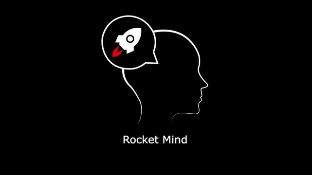 Rocket Mind Concept &ndash; Human Head with Rocket Icon, Growth Mindset, Innovation Thinking and Fast Progress Illustration.