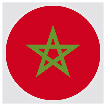 Morocco flag round icon. green pentagram on a vibrant red field. isolated on white background, Vector