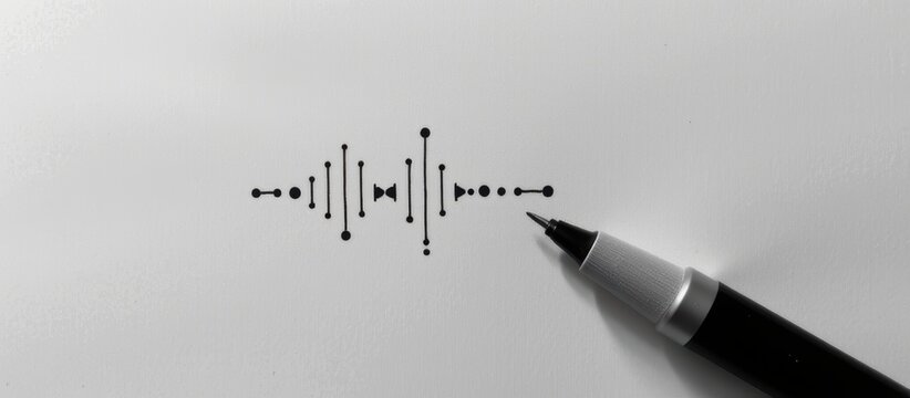 Stylish pen on paper with an artistic sound wave design.