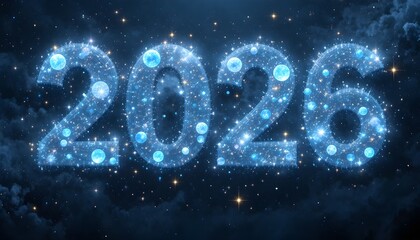 2026 image which made of shiny stars and cressent moon