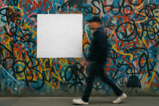 Urban graffiti wall mockup, transparent design