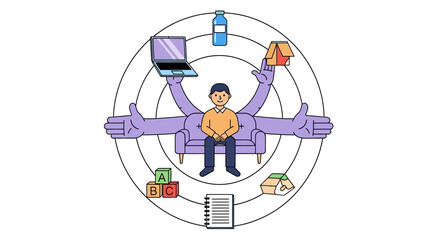Multitasking Work Life Balance Icon for Modern Lifestyle