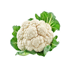 Fresh cauliflower with leaves on black background