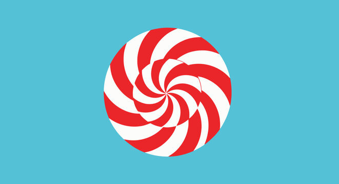 Swirling red and white peppermint candy design on blue background