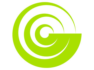 abstract rounded g letter logo design with spiral icon