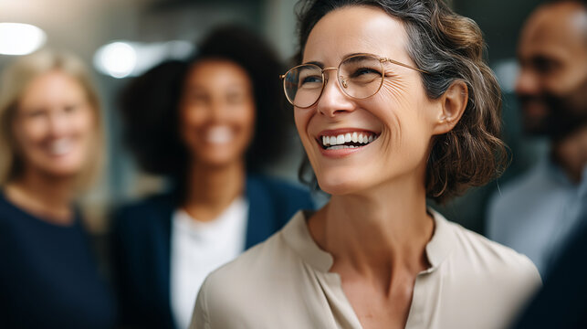 Collective of colleagues sharing laughter and positive energy faceless coworkers defocused modern office background close interaction teamwork diverse workplace atmosphere - Powered by Adobe