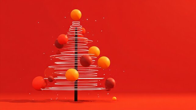 Unusual abstract Christmas tree on a red background