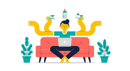 Multitasking Work Life Balance while Working From Home Illustration