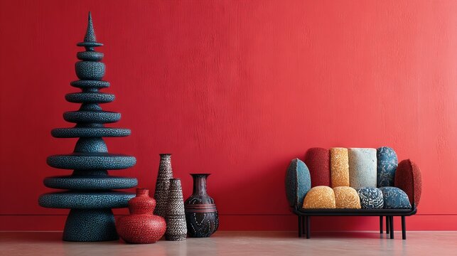 Unusual abstract Christmas tree on a red background