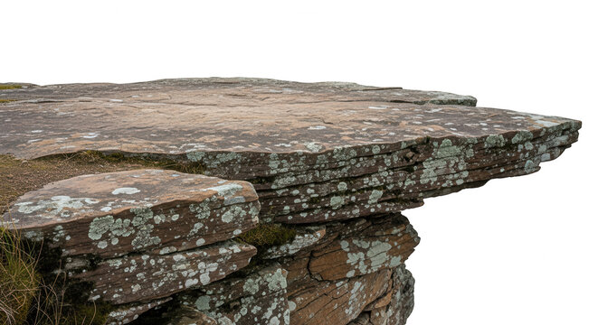 Weathered natural rock platform with rugged texture and lichen on transparent background. - Powered by Adobe