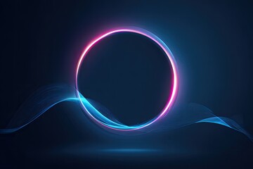 Glowing neon circle with blue waves against a dark backdrop