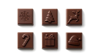 Christmas chocolate squares with holiday symbols isolated