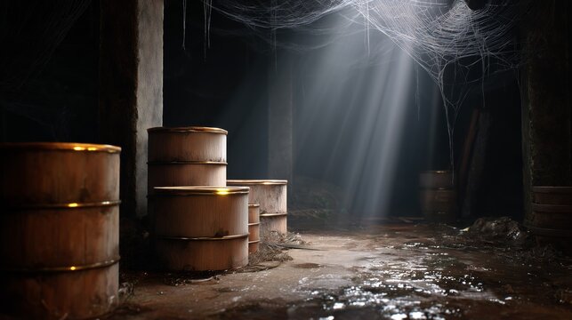 Abandoned industrial warehouse dark environment atmospheric photo urban decay mysterious lighting