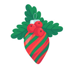 Festive Christmas Ornament with Holly Leaves and Berries Illustration