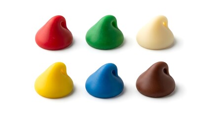 Colorful chocolate chips on white isolated studio shot