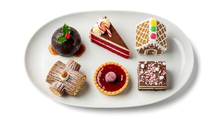 Assortment of festive desserts on a white oval platter