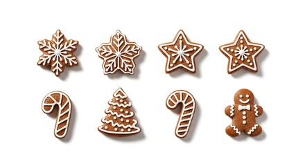 Festive gingerbread cookies isolated on white background