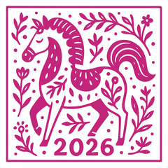 Decorative Horse Illustration (ornamental folk-style horse, symbol of 2026)