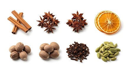 Assortment of spices cinnamon star anise cloves and more