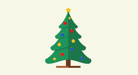 Fototapeta premium Simple flat design illustration of a decorated green christmas tree