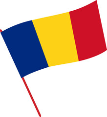 The national flag of Romania on flagpole. Vector illustration with transparent background.
