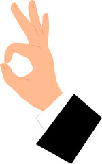 Hand in a business suit with fingers folded in okay gesture. Isolated vector illustration. Transparent background