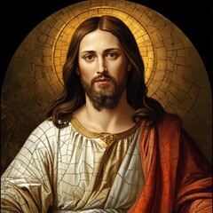 A serene vision of the compassionate Christ, encircled by a radiant halo that embodies divine grace.