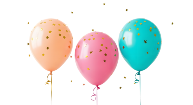 Festive balloons with confetti isolated on transparent background - Powered by Adobe