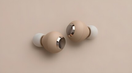 Positioned against a transparent background, a pair of beige earbuds highlights their clean, seamless build, ideal for pairing with devices for music, calls, or everyday use.