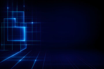 Fototapeta premium Futuristic blue neon grid background